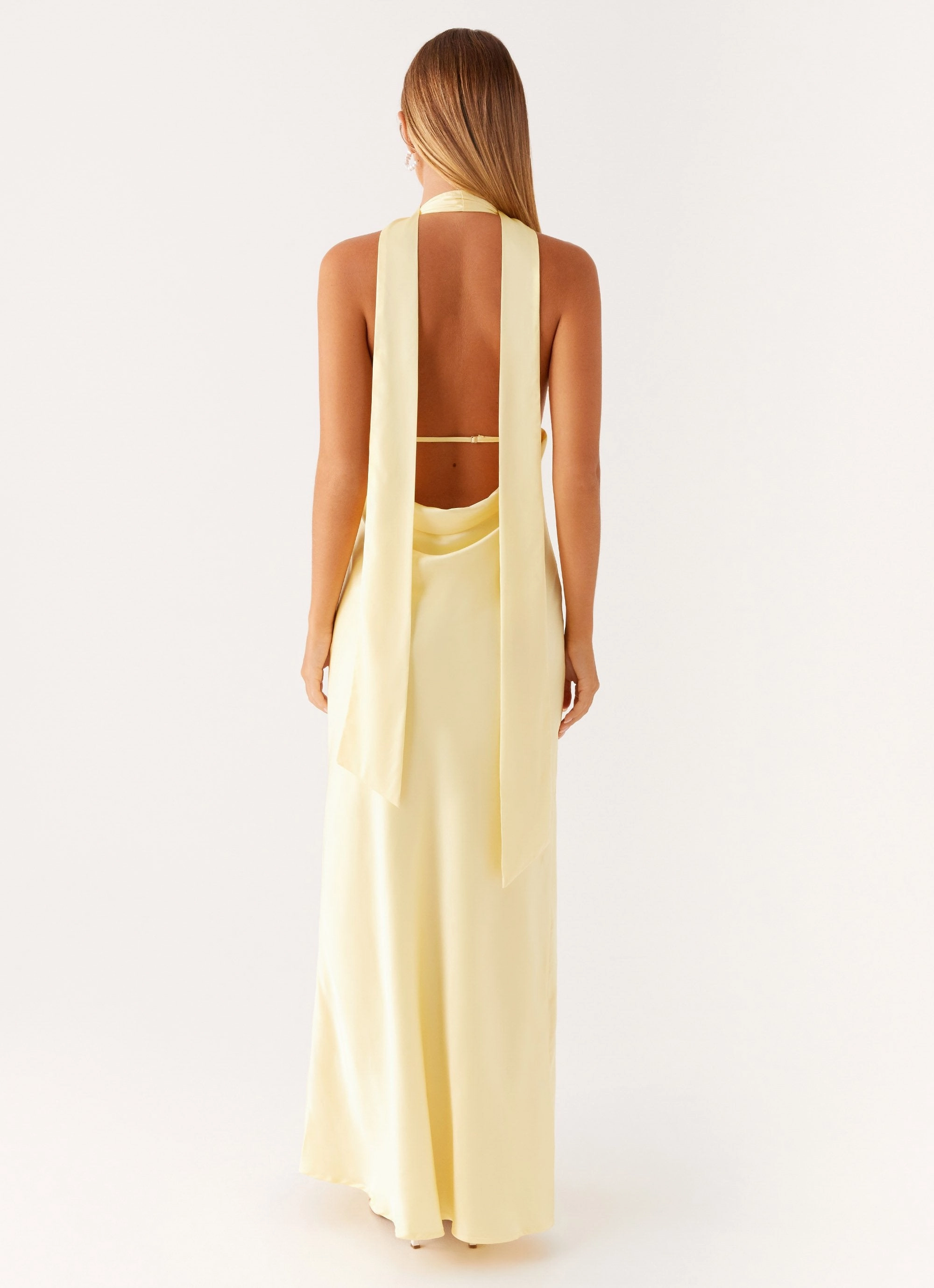 BreathableFabric Alicia Satin Halter Maxi Dress - Yellow