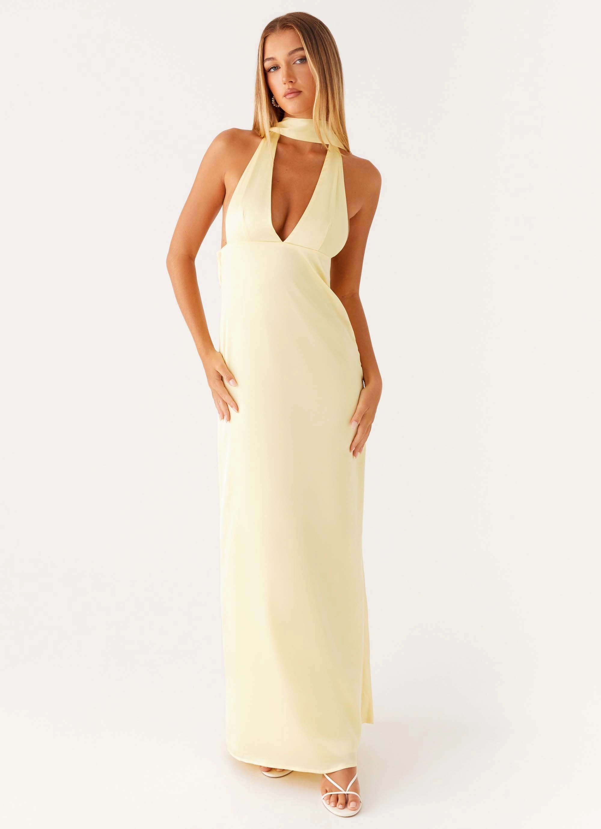 Alicia Satin Halter Maxi Dress - Yellow Fall Mood Relaxed and stylish
