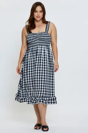 Check Midi Dress Square Neck Sleeveless Wedding Style Breathable Comfort Wear