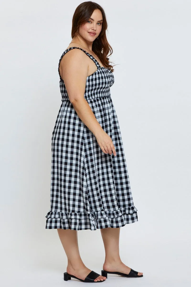 Check Midi Dress Square Neck Sleeveless Lightweight and Breezy Fresh Tones