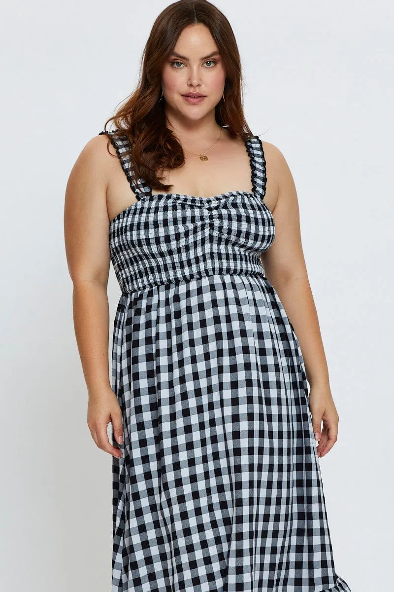 Check Midi Dress Square Neck Sleeveless Simple formal dress