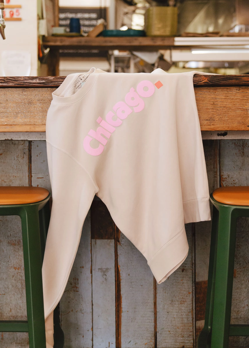 Chicago. Crewneck Sweatshirt - Ivory & Pink Comfort Waist