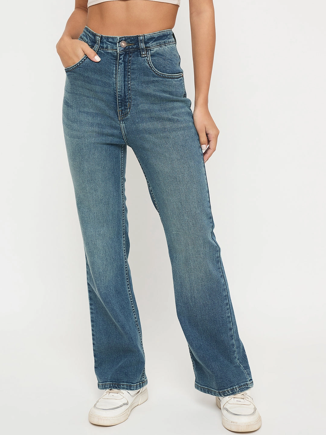 Casual Staple Tailored Design Madame Whiskered Stone Wash Mid Blue Jeans