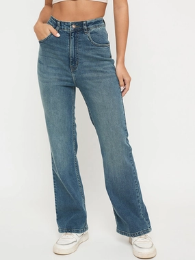 Casual Staple Tailored Design Madame Whiskered Stone Wash Mid Blue Jeans