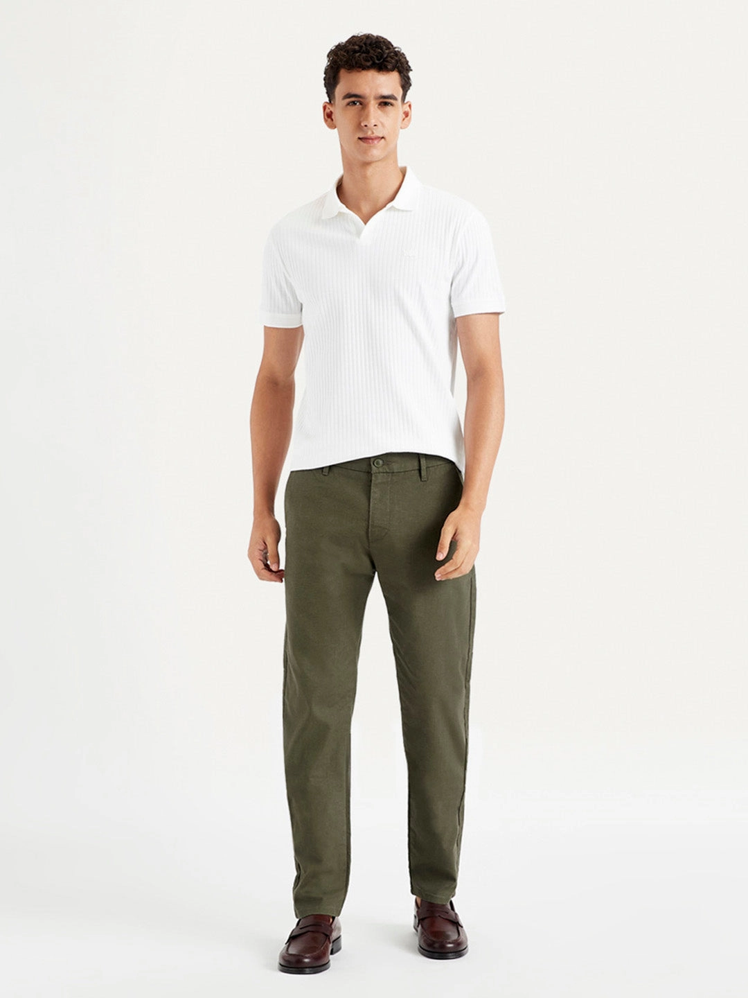 Slim Fit Design Stretch Flex Men's Green Tapered Chinos