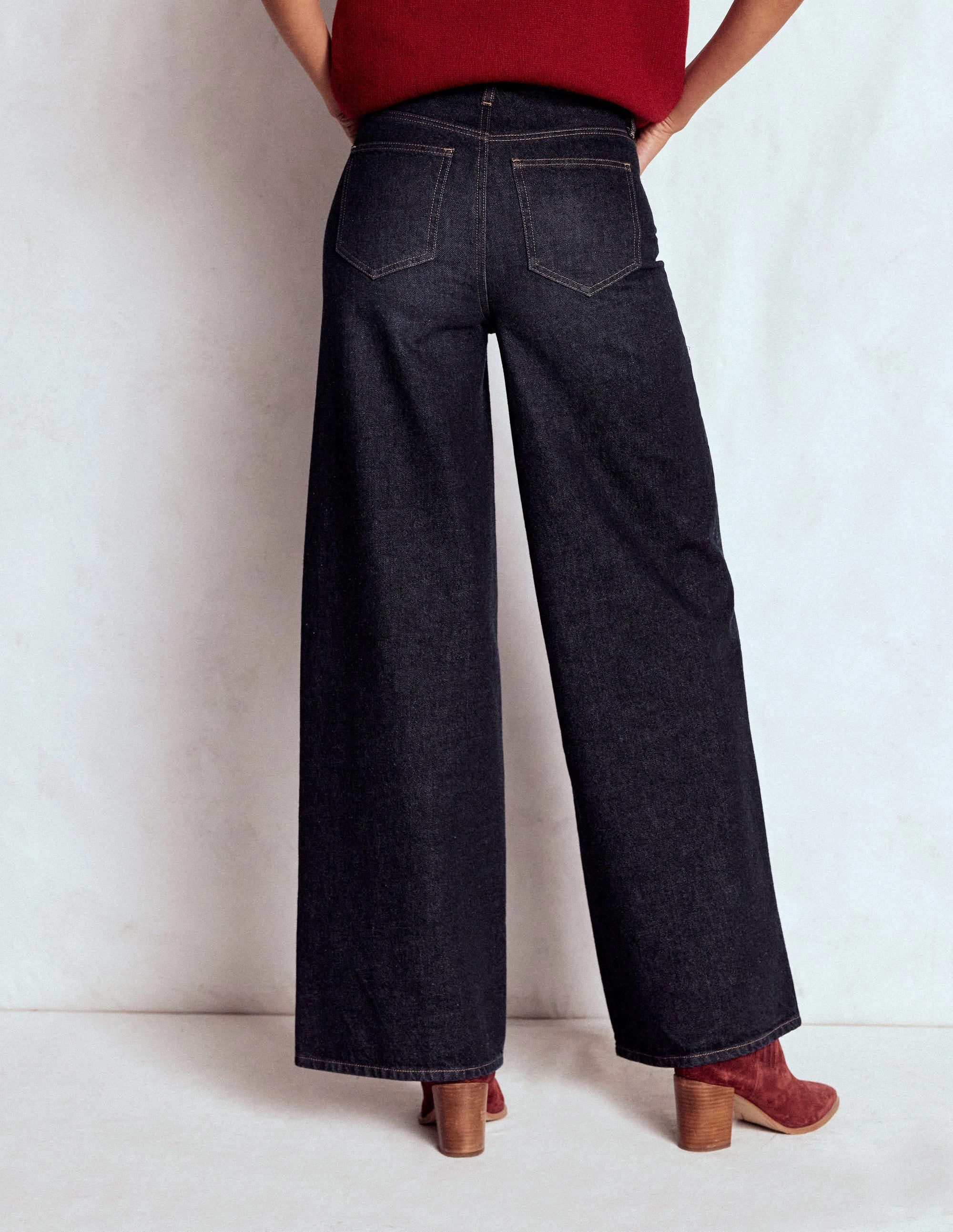 High Waist Wide Leg  Jeans-Indigo Rinse WrinkleFreeFabric