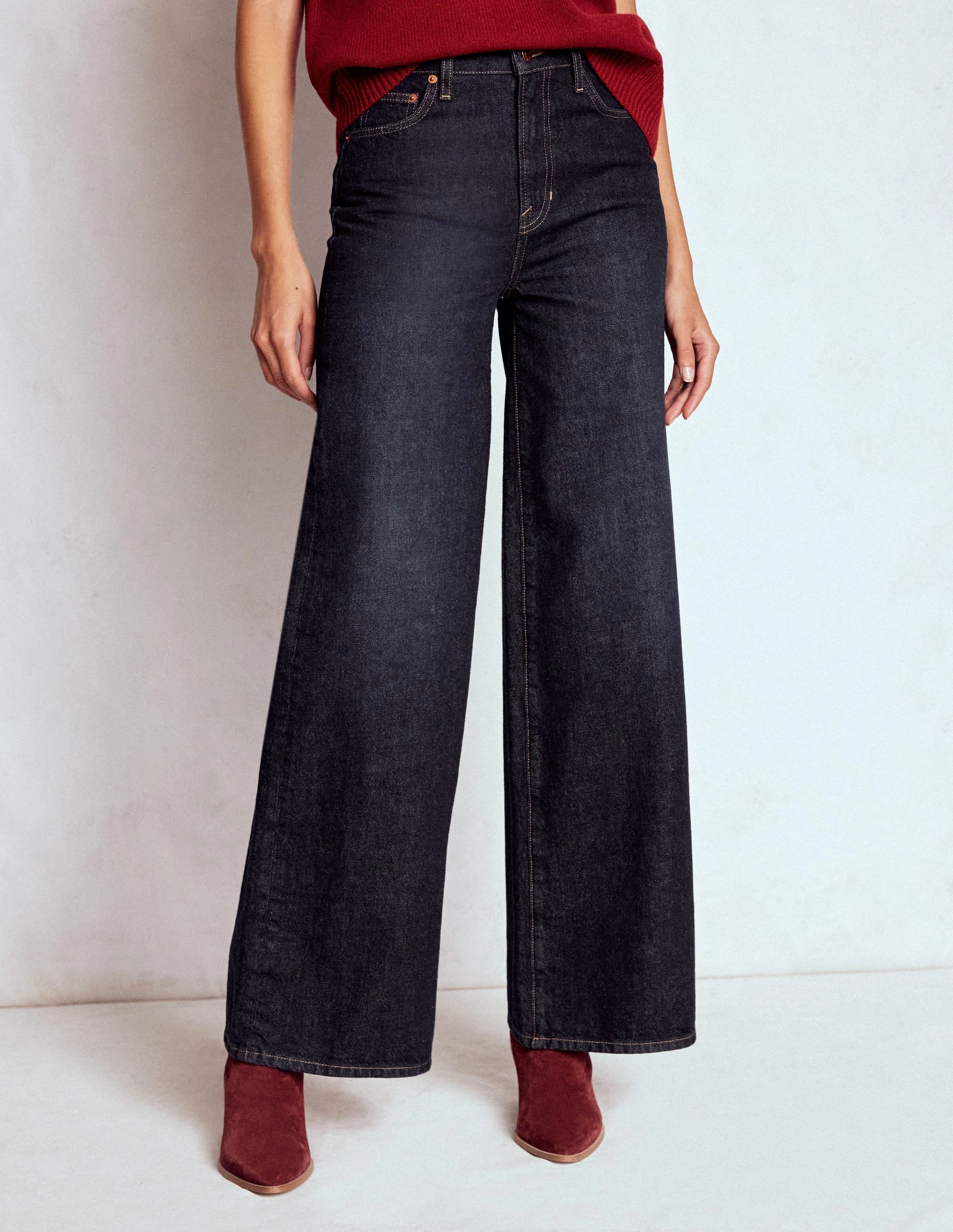Cozy Design High Waist Wide Leg  Jeans-Indigo Rinse