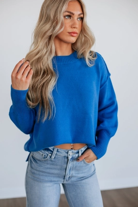 Tagless Neck Finish Odelia Oversized Sweater - Royal Blue