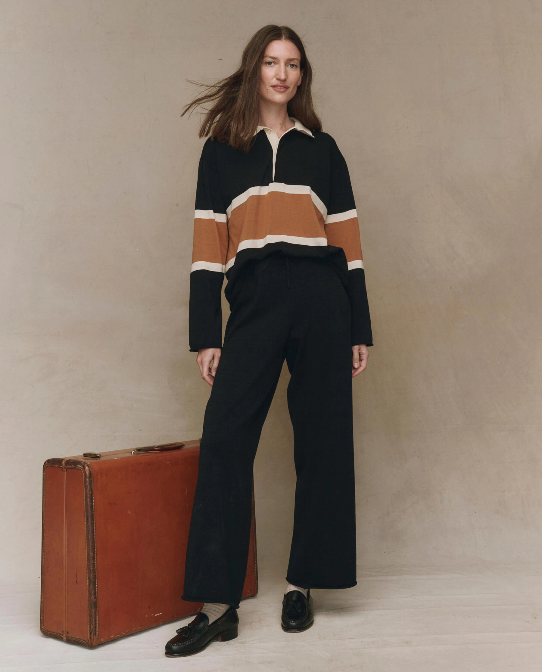 Breathable Layer Wear Trendy Layers The Rugby Sweater. Novelty -- Black with Bronze Stripe