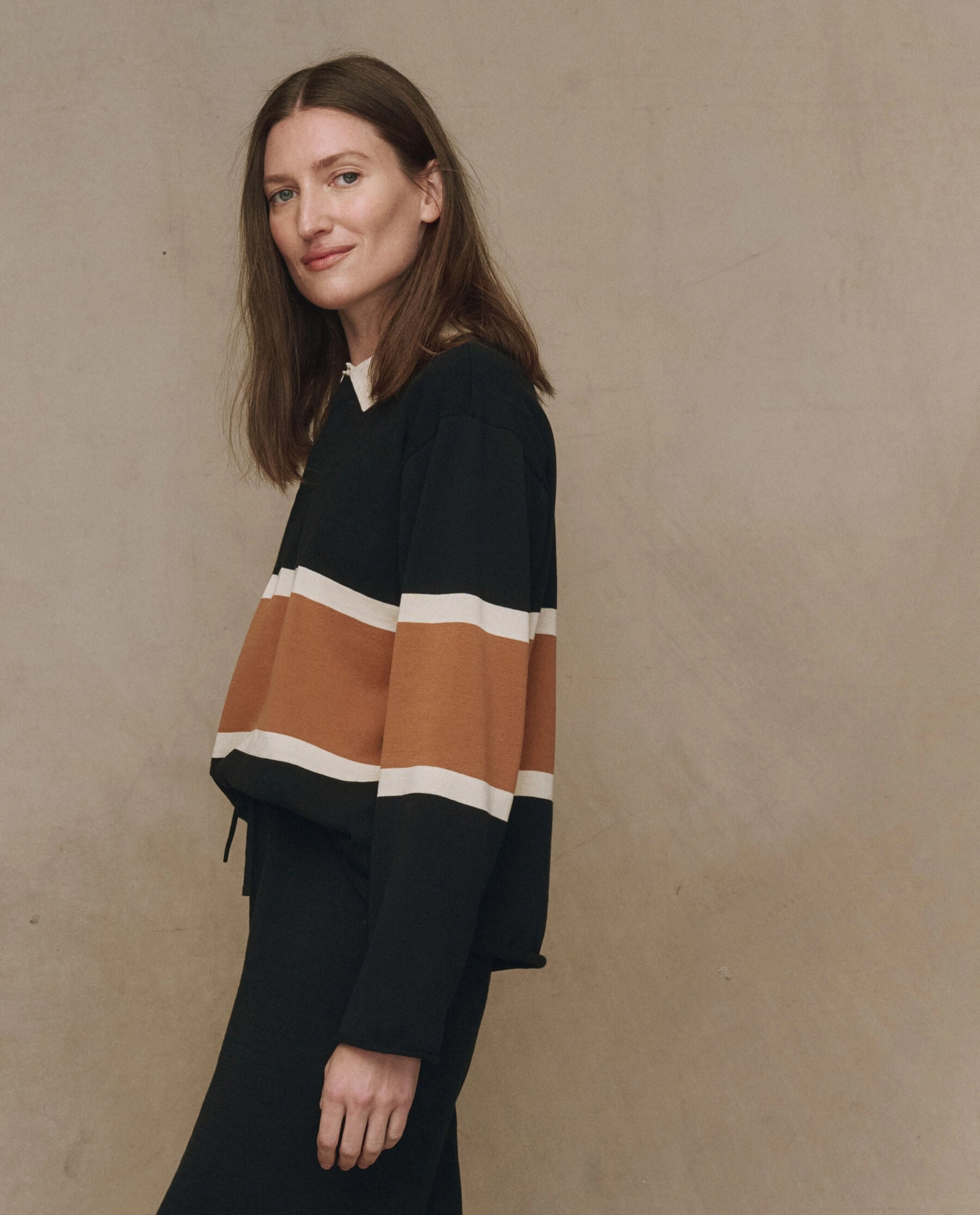 The Rugby Sweater. Novelty -- Black with Bronze Stripe Classic Fit