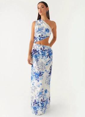 Elegant evening wear Long Sleeve All Summer Long Maxi Dress - Serene Sky Floral