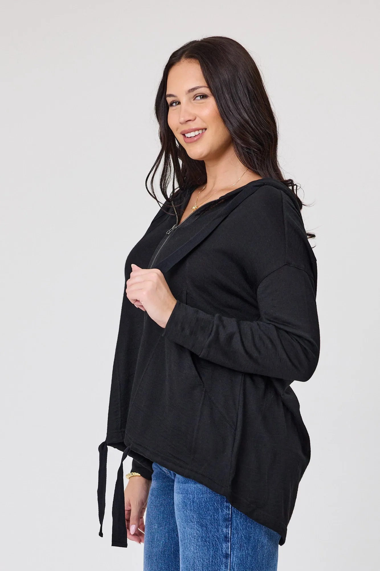 Alpine by Shine On Brooks Zip Front Hoodie Black Vegan Fabric