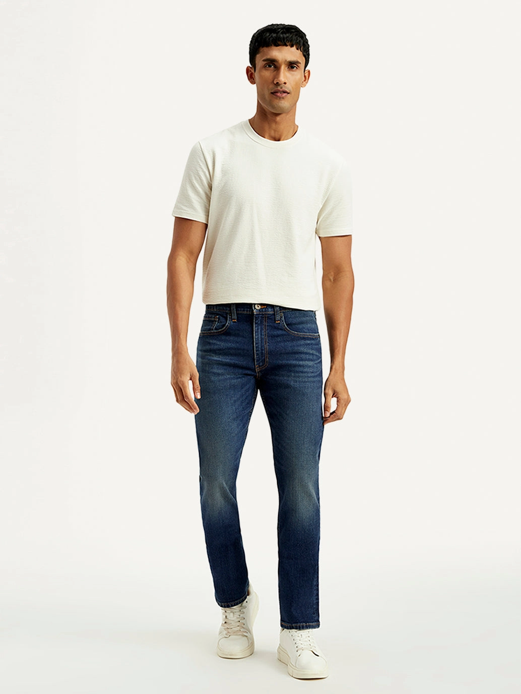 Laser Cut Edges Classic Wear Slim Men's Tinted 513 Blue Slim Straight Fit Mid Rise Jeans