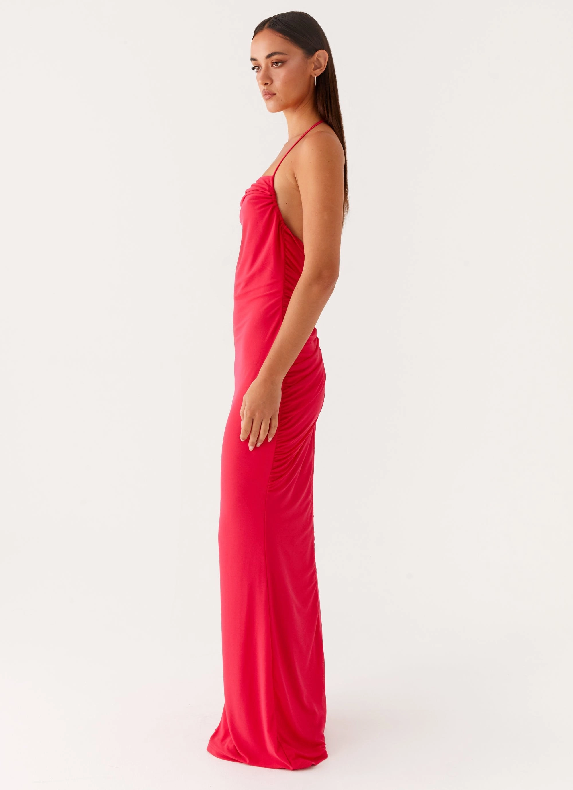 ConvertibleNeckline Casual Comfort Wear Amari Maxi Dress - Raspberry