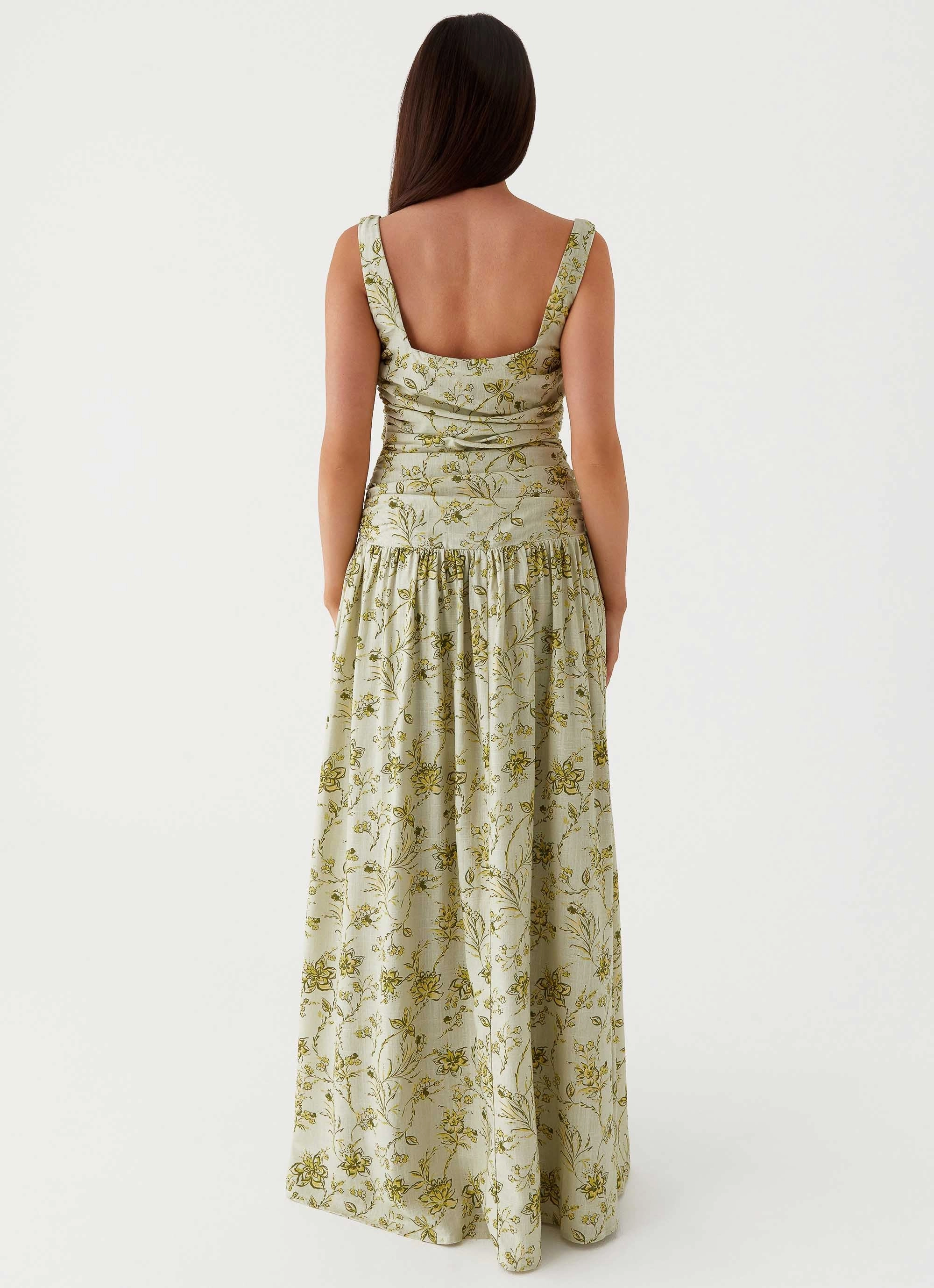 Zinna Linen Maxi Dress - Sage Floral Easy Look