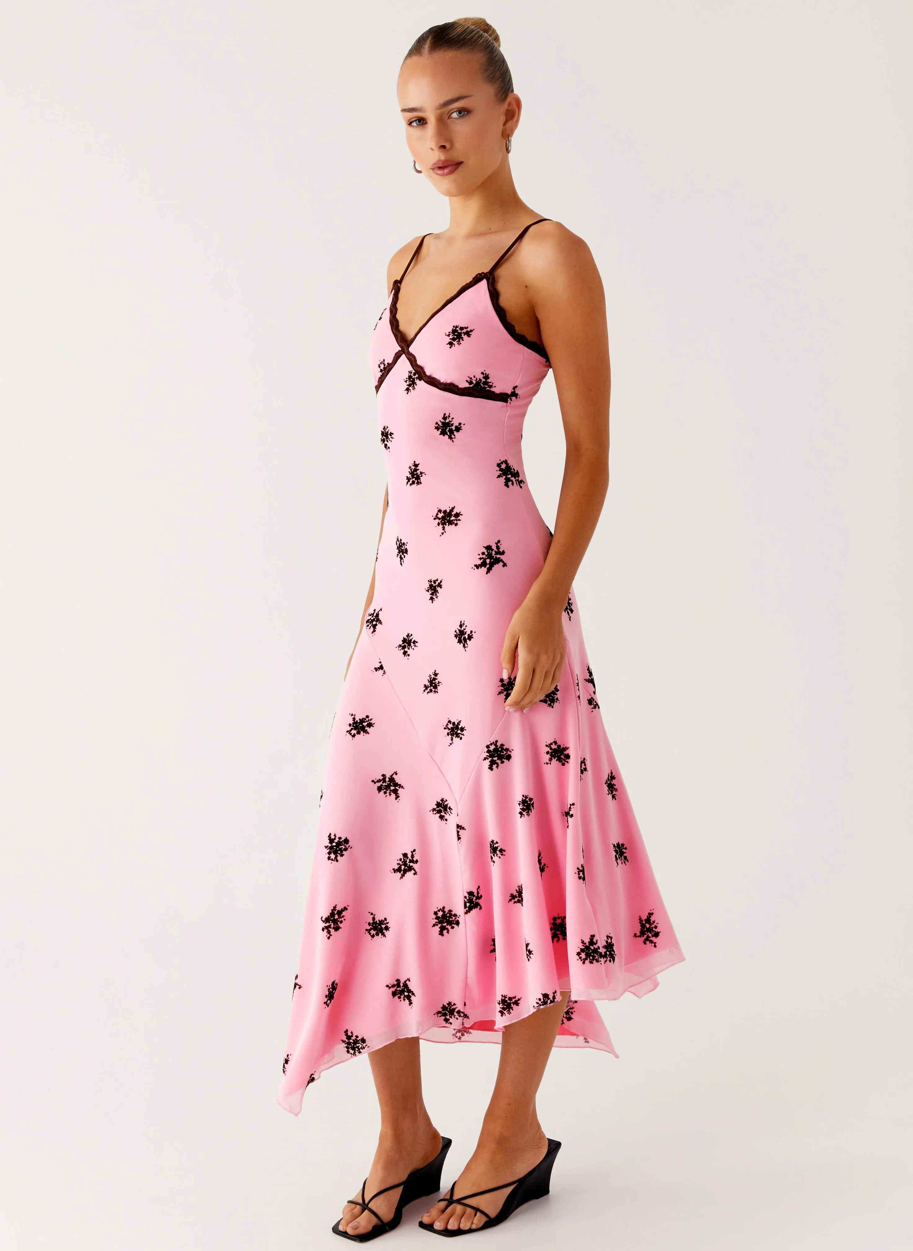 Amelia Midi Dress - Pink Elegant Waist Fit