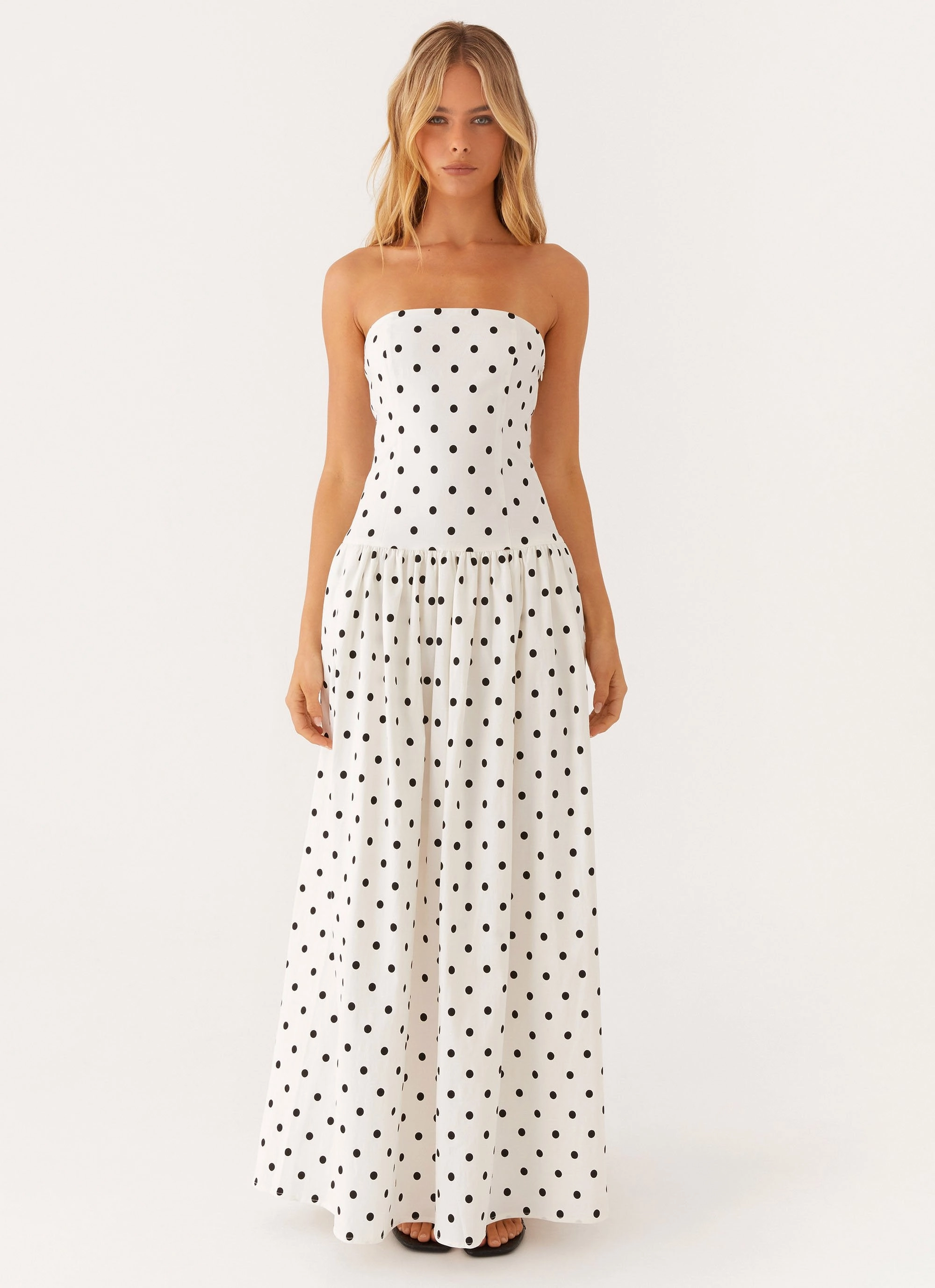 Smart Wear Loose Flow Andorra Maxi Dress - White Polkadot