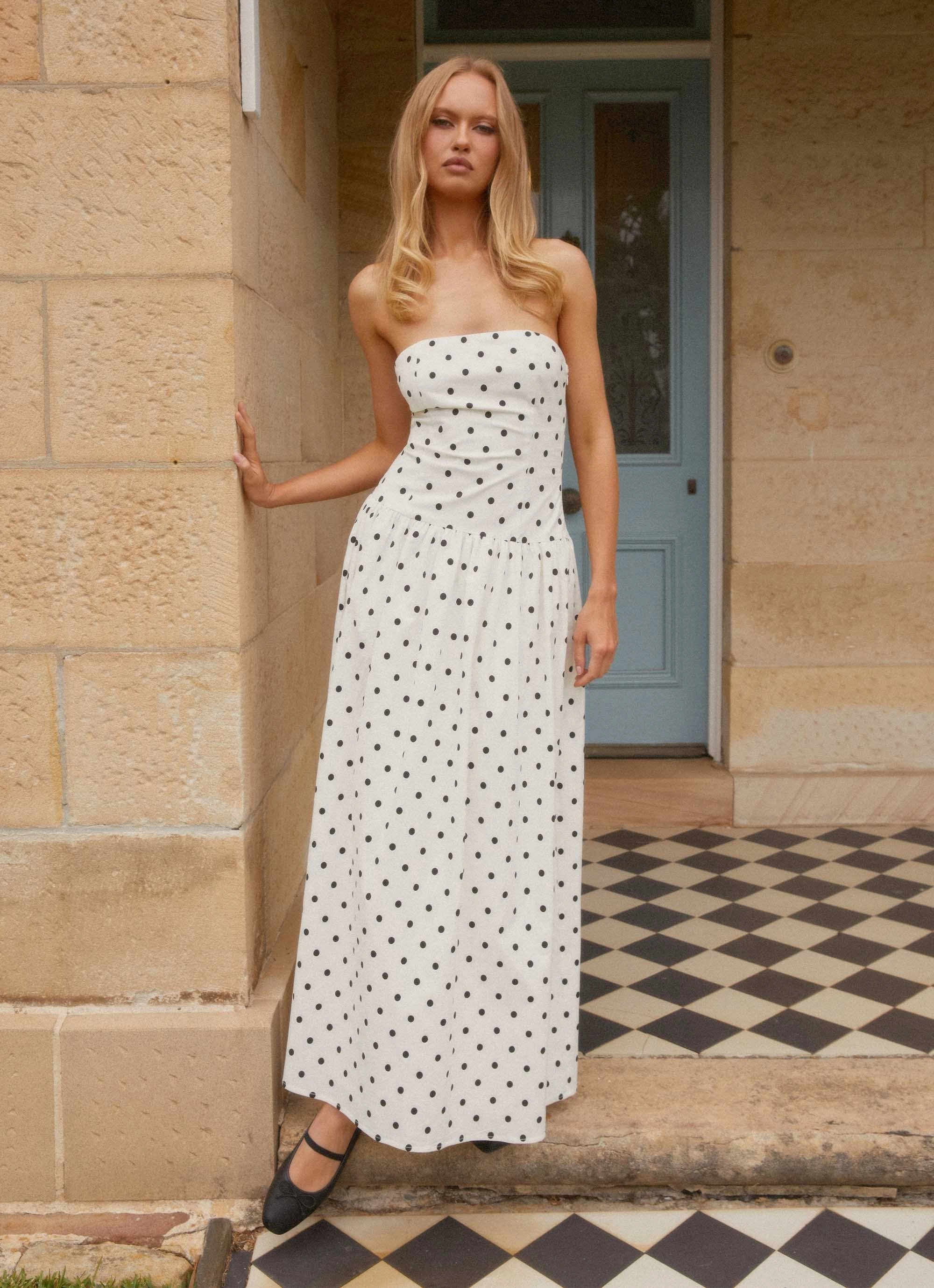 Andorra Maxi Dress - White Polkadot Calm Flow Chill Style