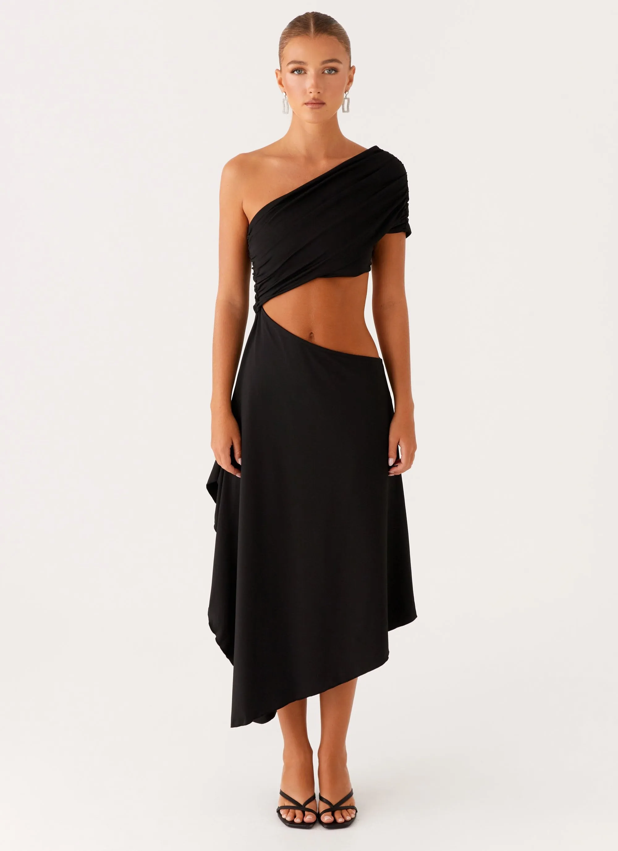 Nature Glow Fashion Look Angelina Asym Midi Dress - Black