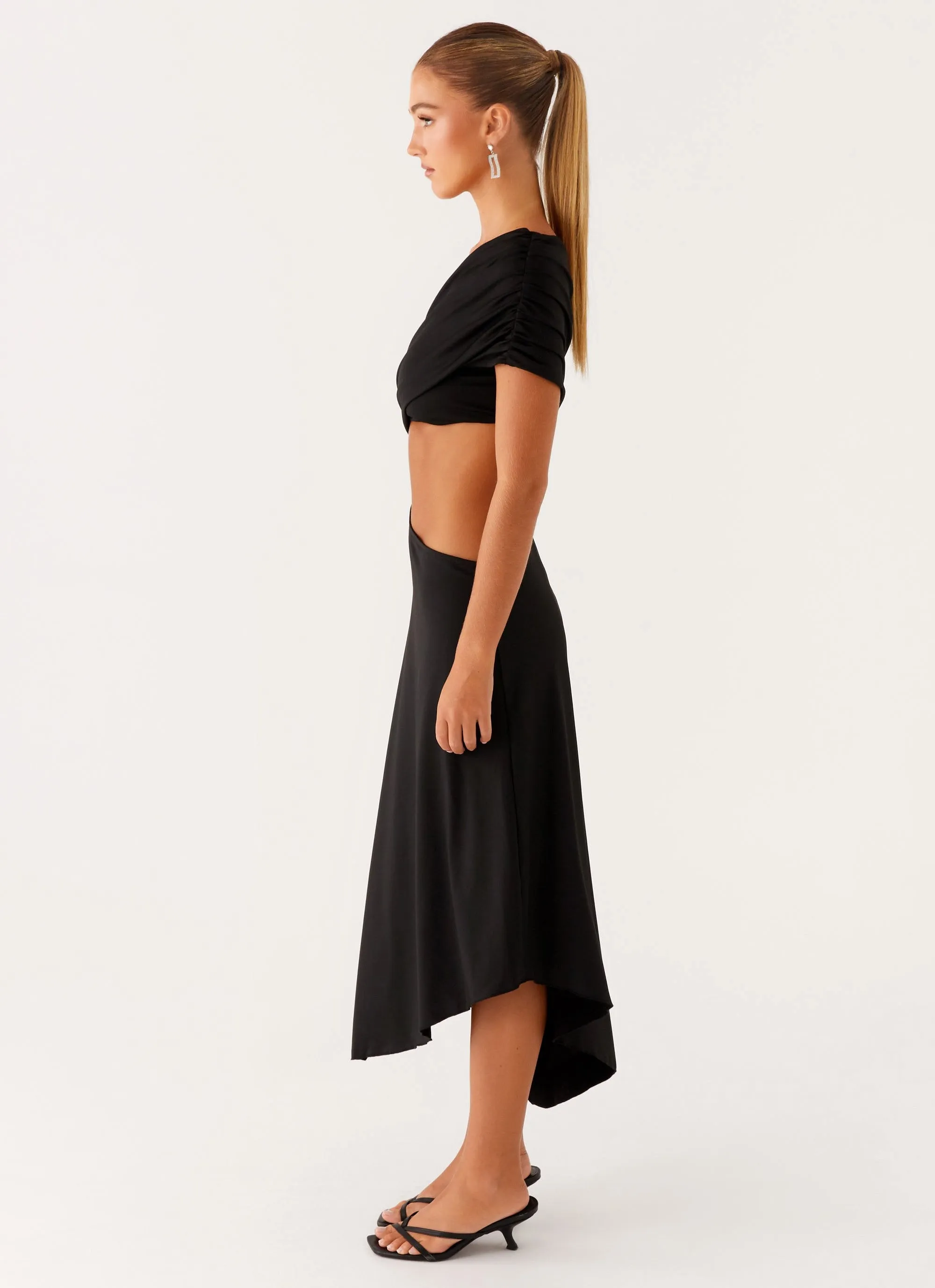 Angelina Asym Midi Dress - Black Chic Layers Smart Silhouette