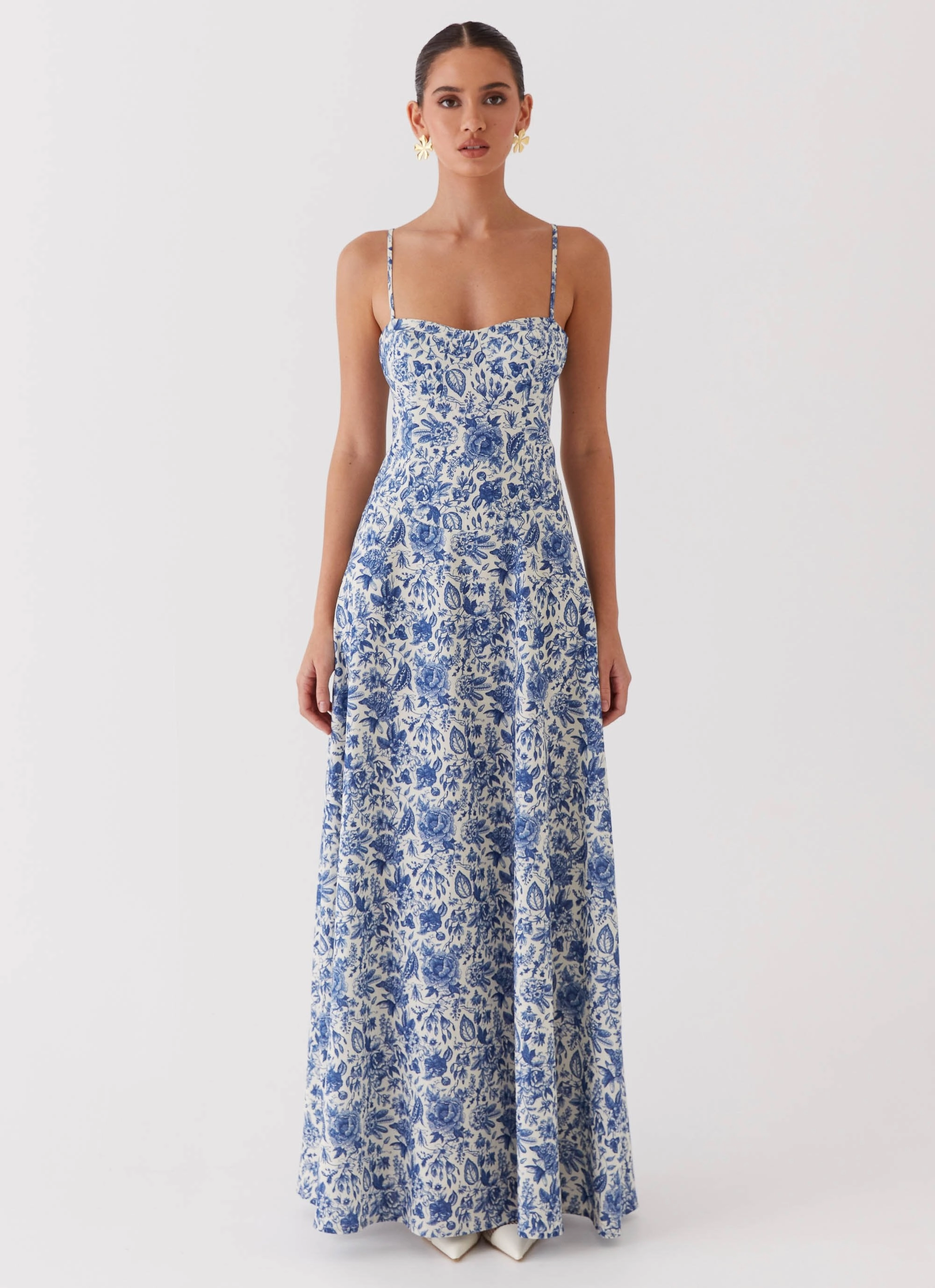 Casual Edge Angelina Linen Maxi Dress - Blue Paisley