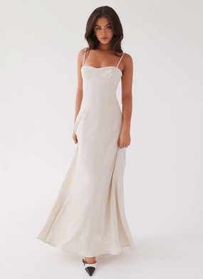 Angelina Linen Maxi Dress - Oatmeal effortless grace
