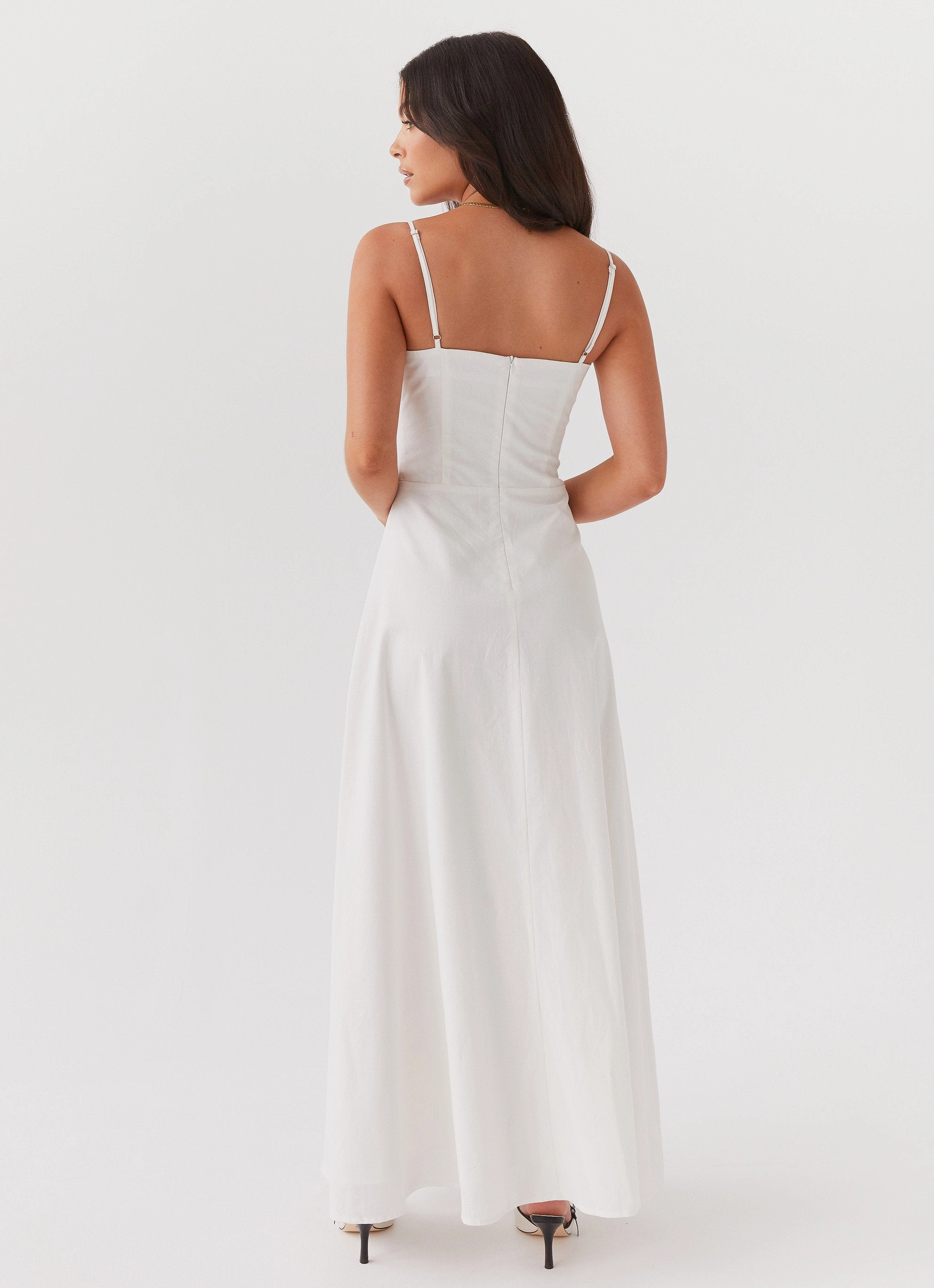 Flattering Layer Angelina Linen Maxi Dress - White