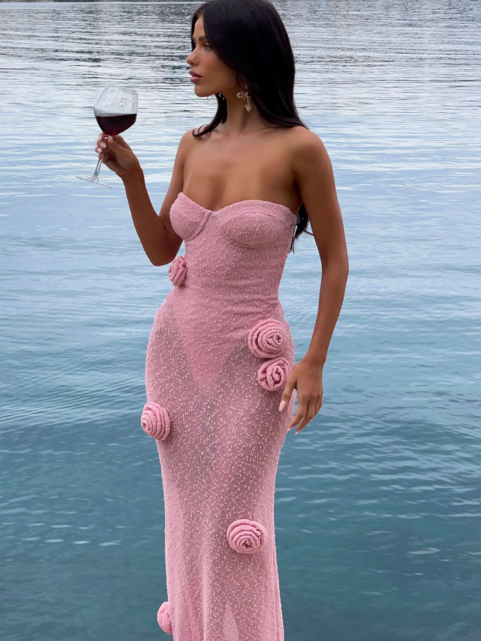 Stylish Waist Fit ANIKA MAXI DRESS BABY PINK