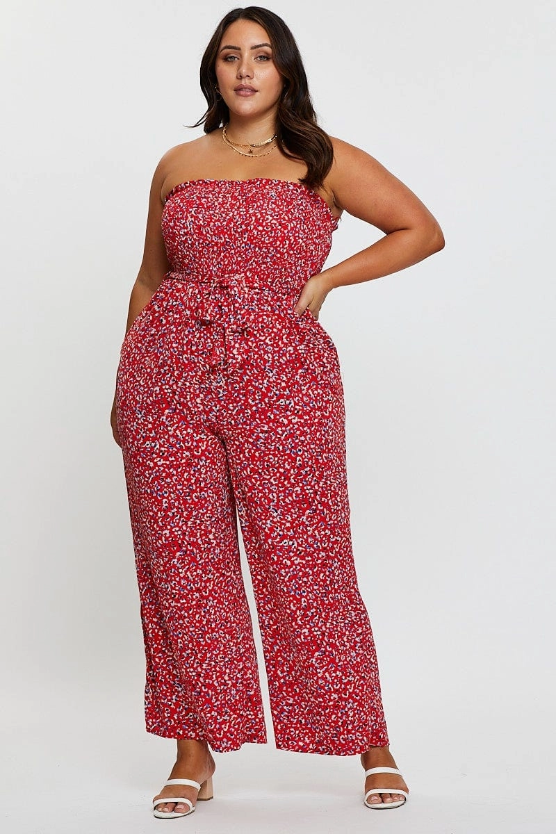 Animal Print Jumpsuit Strapless Waist Tie High Neck