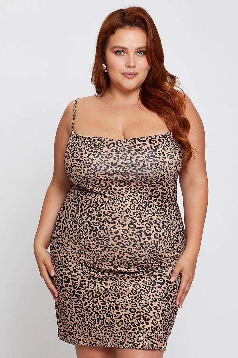 Anti-bacterial Relax Tones Animal Print Strappy Sleeveless Bodycon Dress