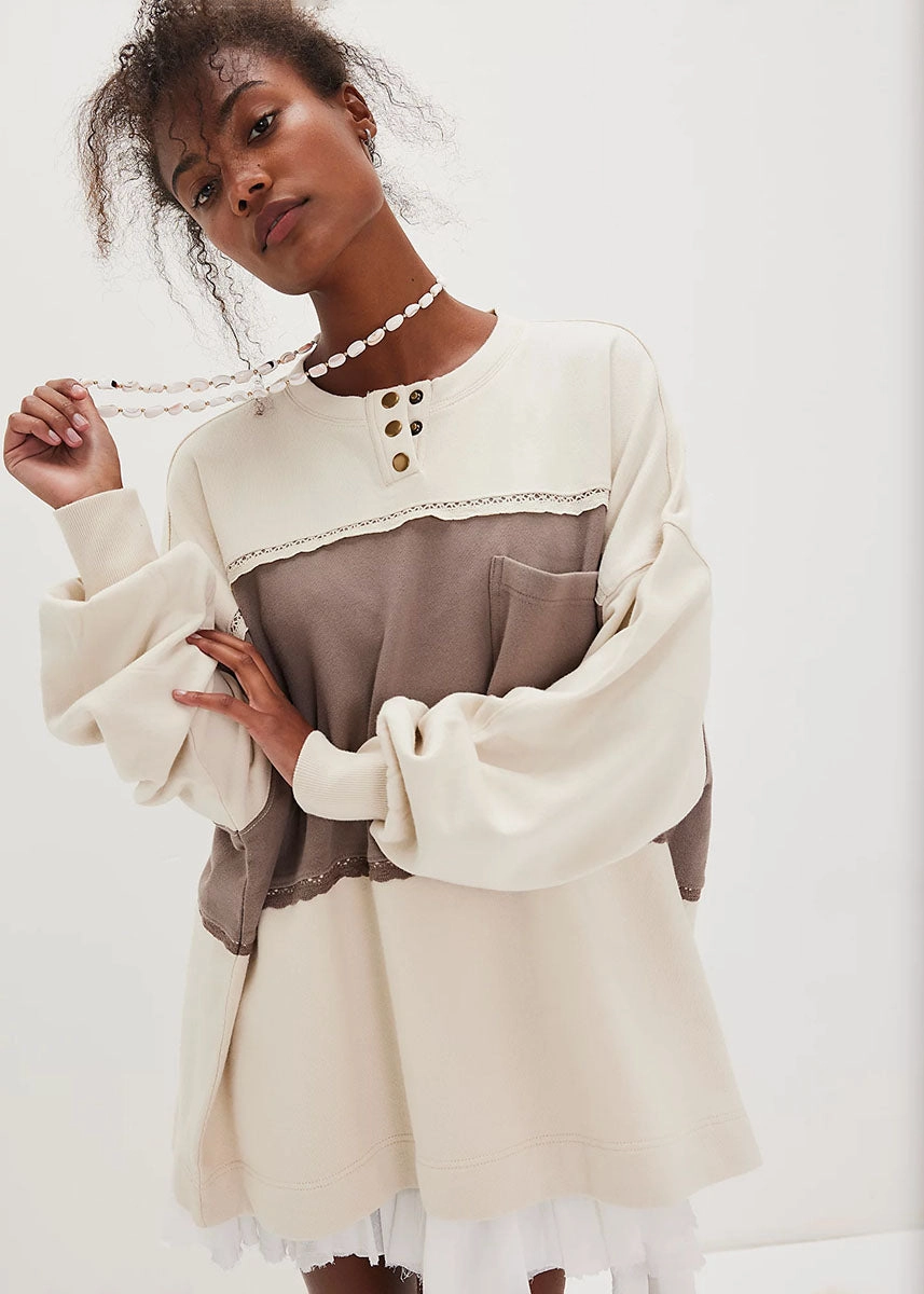 Warm Appeal Chic Knit Strawberry Sweatshirt - Summer Sand Combo