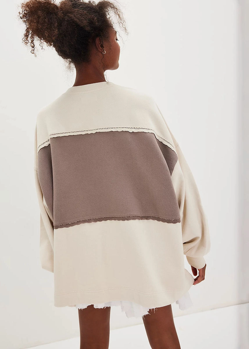 Flexible Drop Shoulder Chill Comfort Wear Strawberry Sweatshirt - Summer Sand Combo