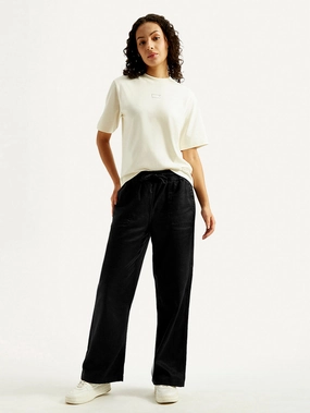 Women's Black Straight Fit Mid Rise Trousers LightweightInsulation