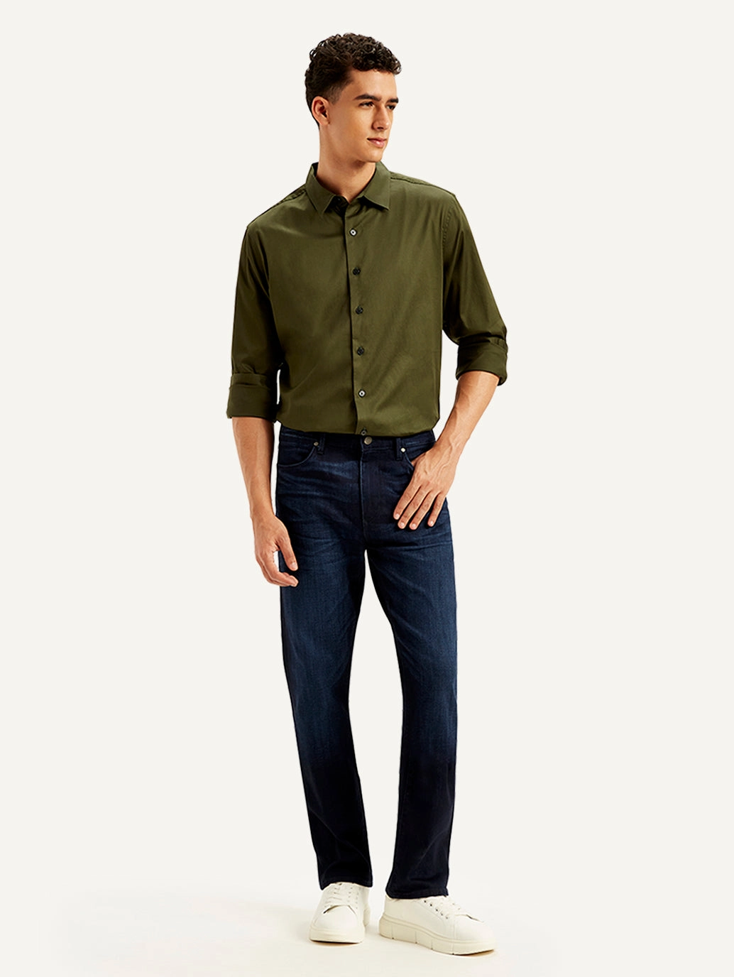 Chic Wear Weekend Style Stretch Bold Look Men's Redloop 513 Navy Blue Slim Straight Fit Mid Rise Jeans