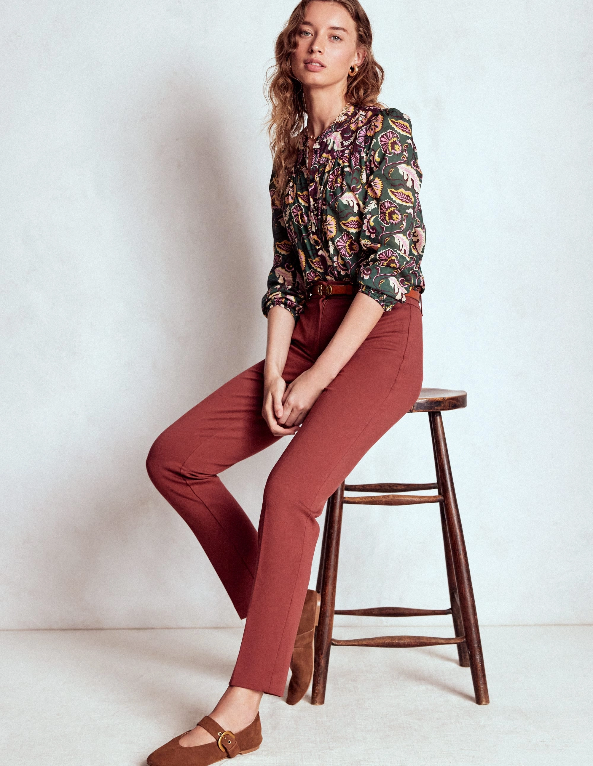 Highgate Ponte Trousers-Chestnut Chill Style Casual Stretch Wear