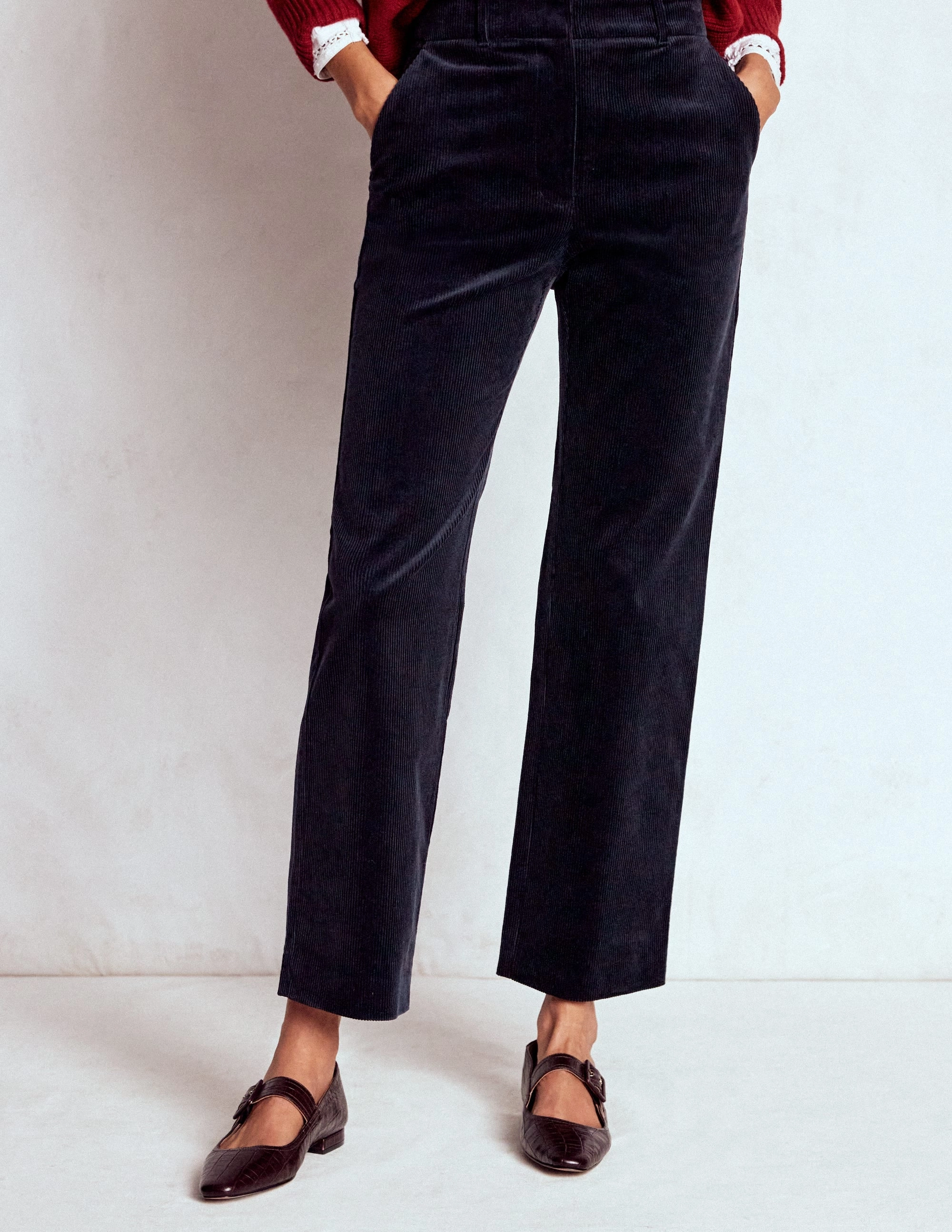 Canonbury Cord Trousers-Navy Button front Stretchable Waist