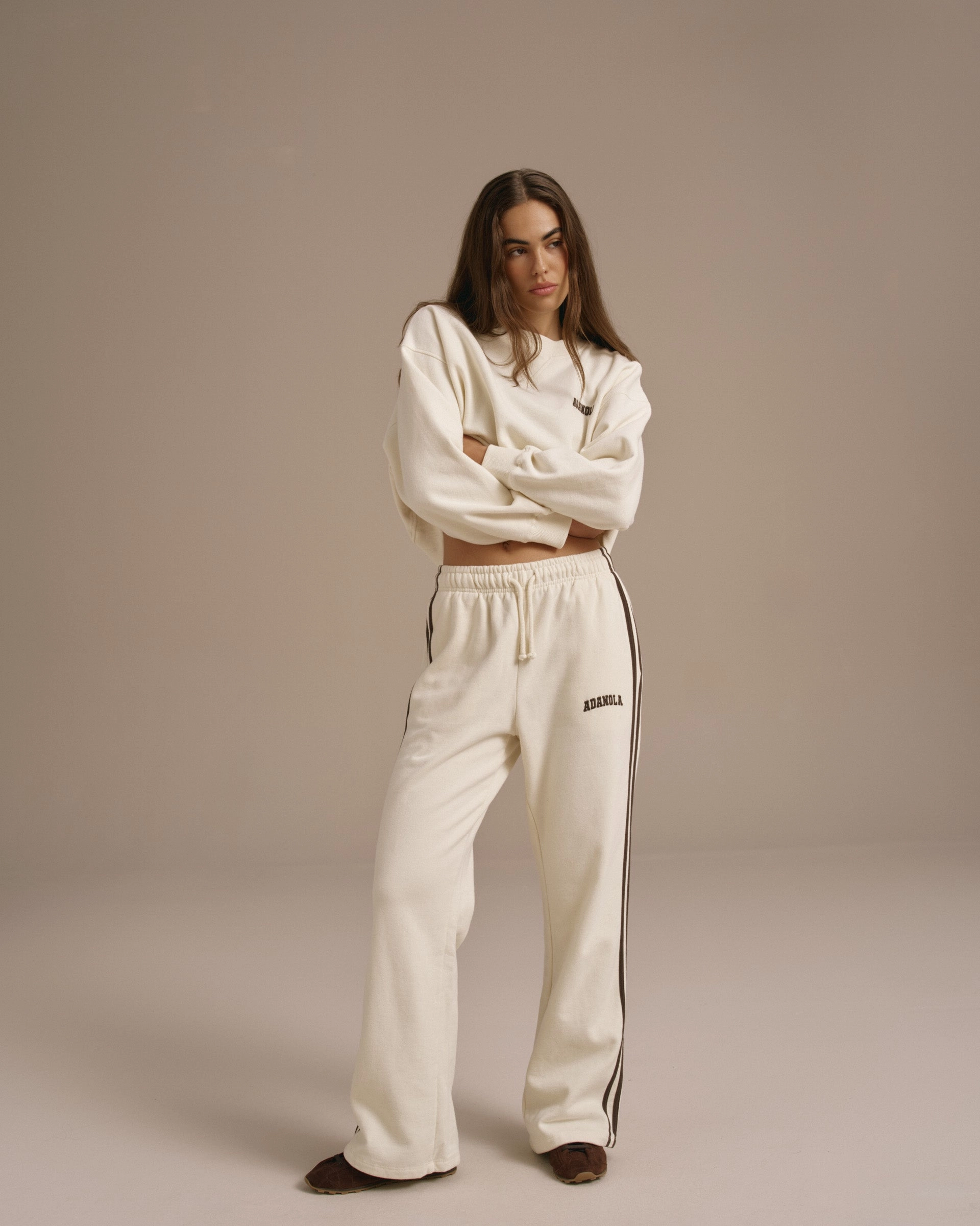 Varsity Loose Fit Sweatpants - Marshmallow White/Coffee Bean Minimal Edge Relax Fit Design