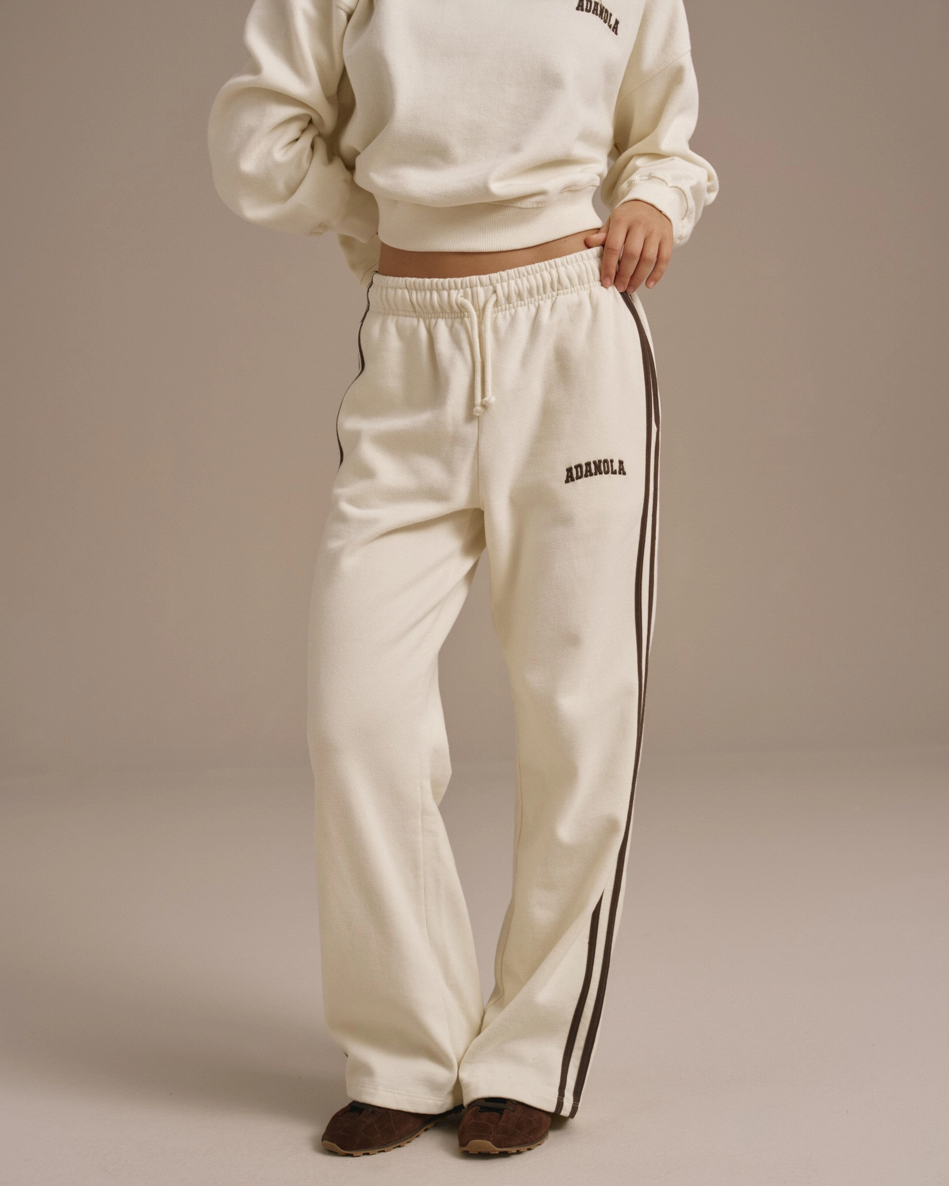 Varsity Loose Fit Sweatpants - Marshmallow White/Coffee Bean Breathable Waist
