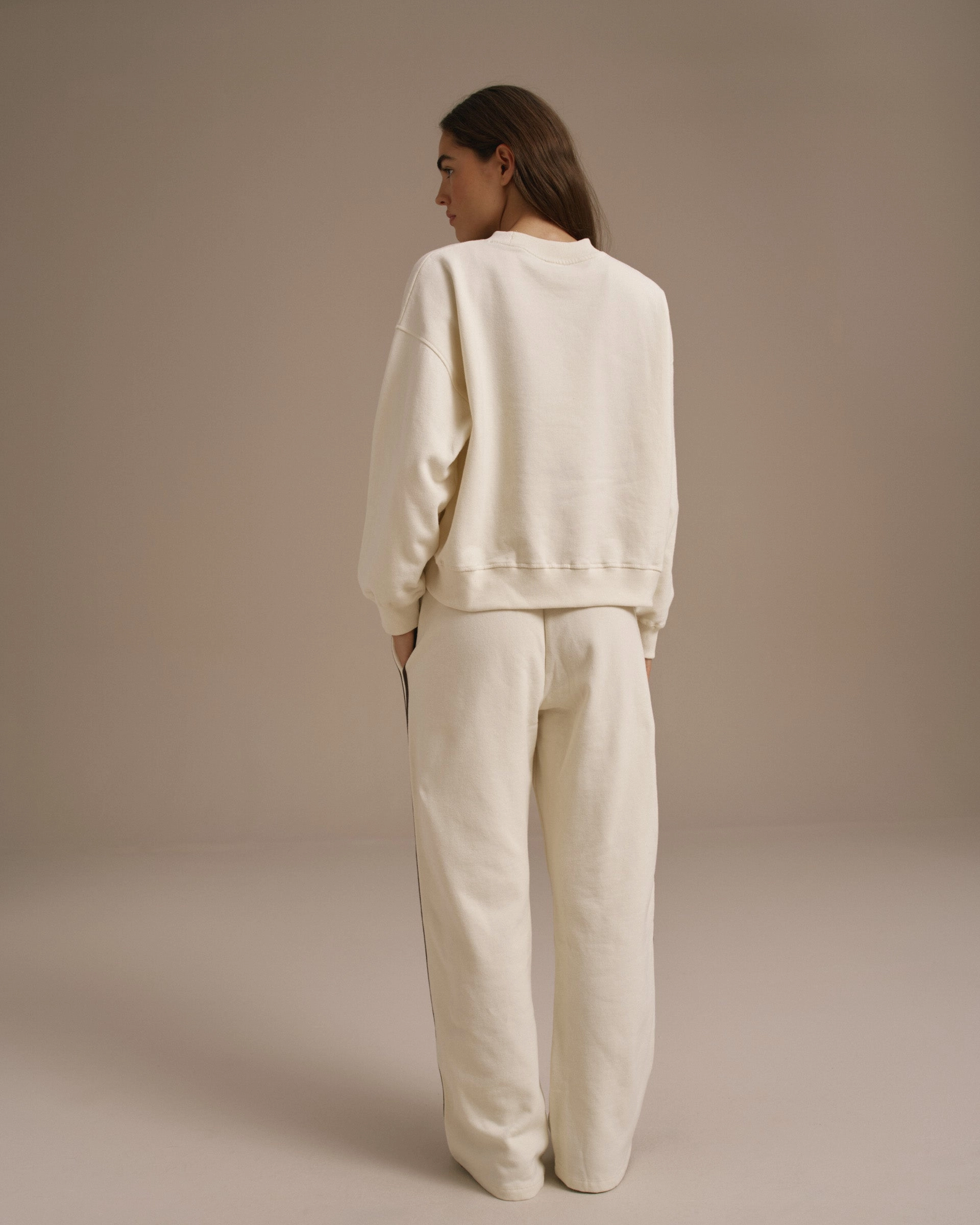 Fashion Forward Varsity Loose Fit Sweatpants - Marshmallow White/Coffee Bean