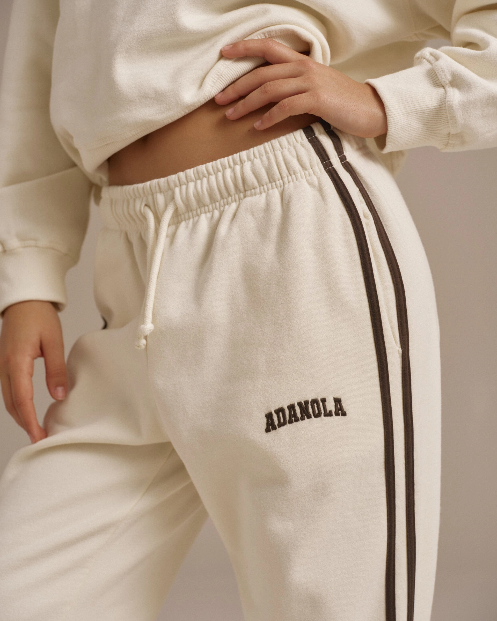 Varsity Loose Fit Sweatpants - Marshmallow White/Coffee Bean Abrasion Resistant Fabric Rubberized Hem