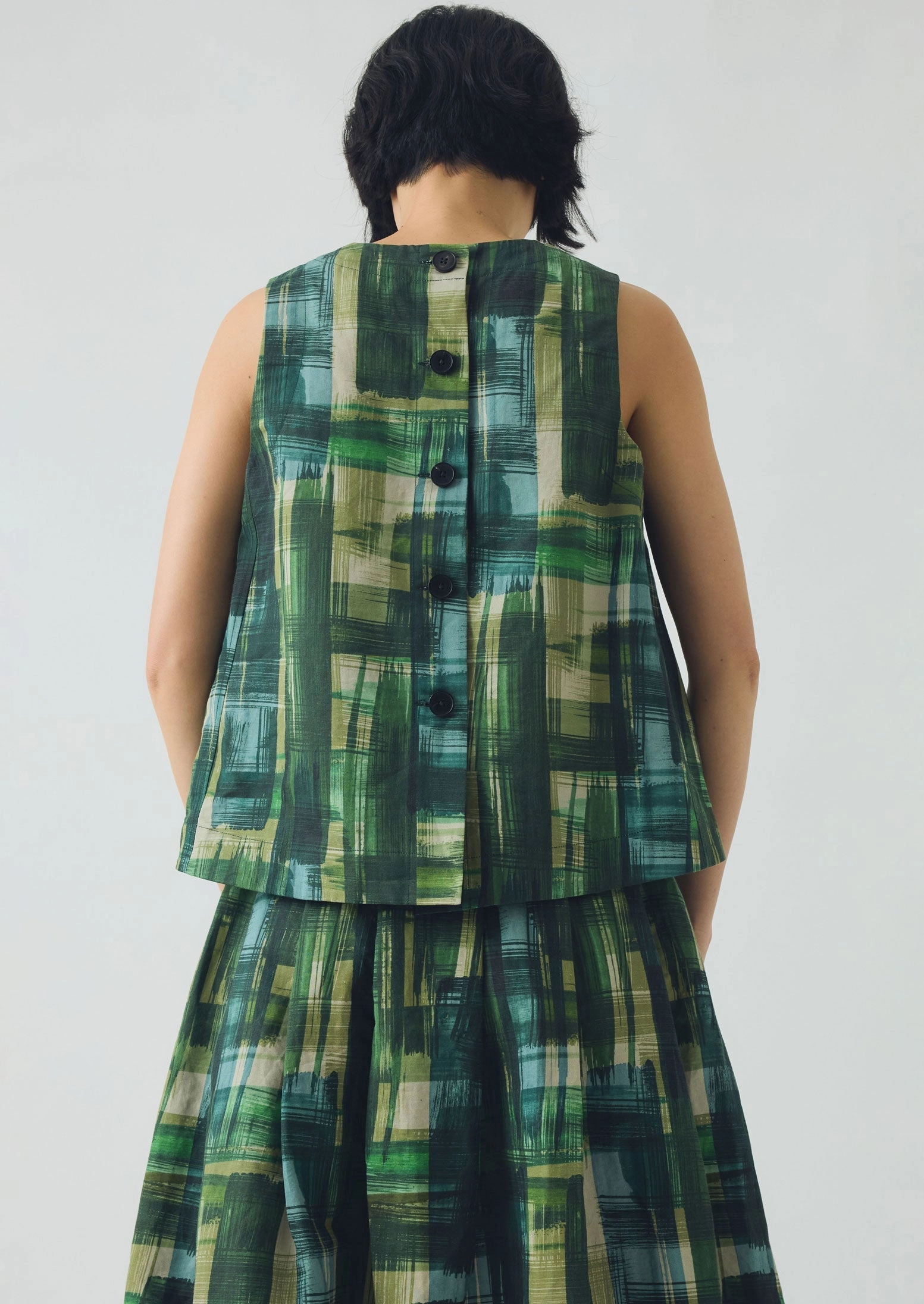 Painted Tweed Cotton Linen Top | Clover Green Mesh Lining Organic Cotton Fiber