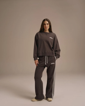 Varsity Loose Fit Sweatpants - Coffee Bean/Marshmallow White Relax Fit Design