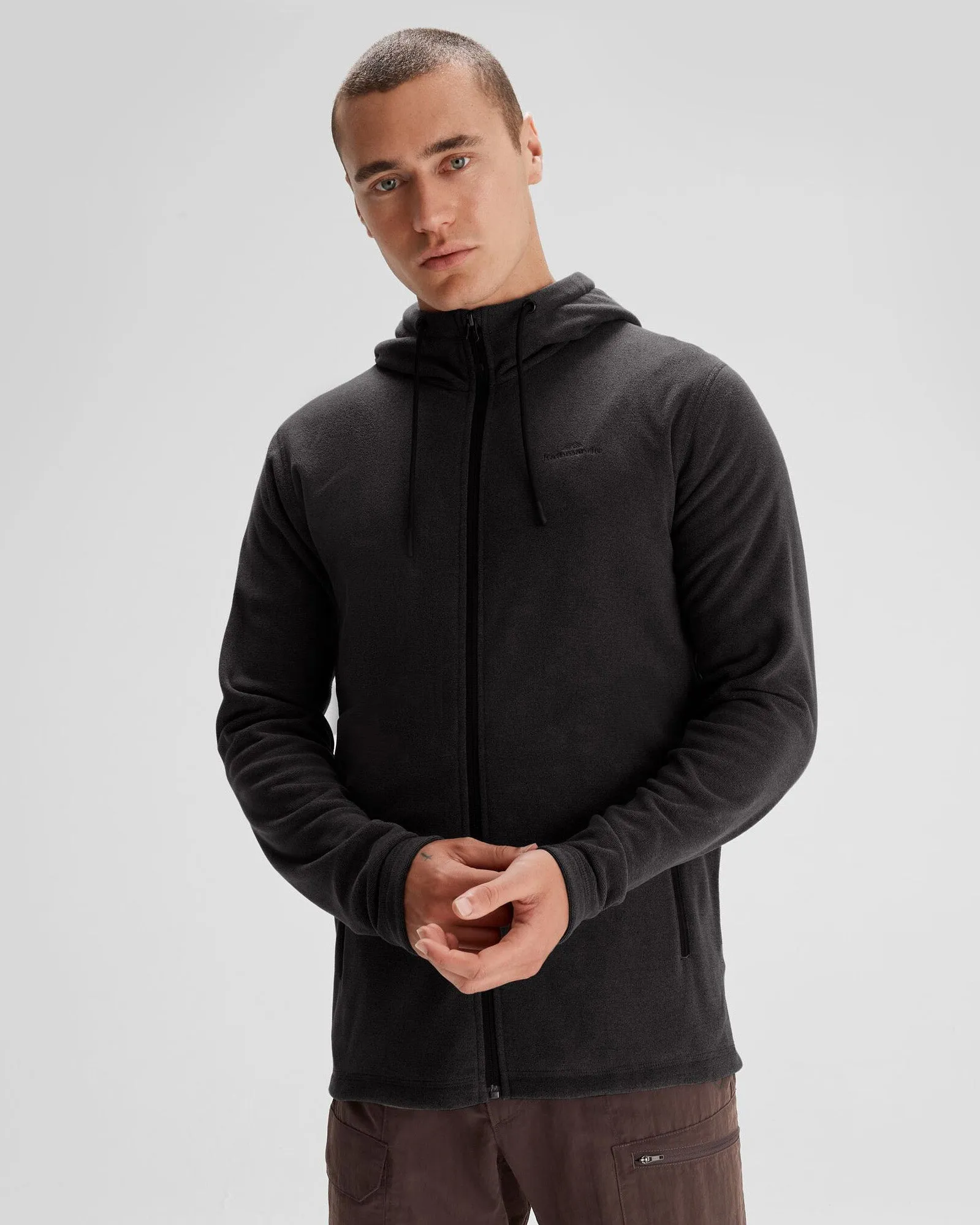 Men's Mt Aspiring Hooded Fleece Jacket  - Black Stingray Double layer fabric Weather Smart Look