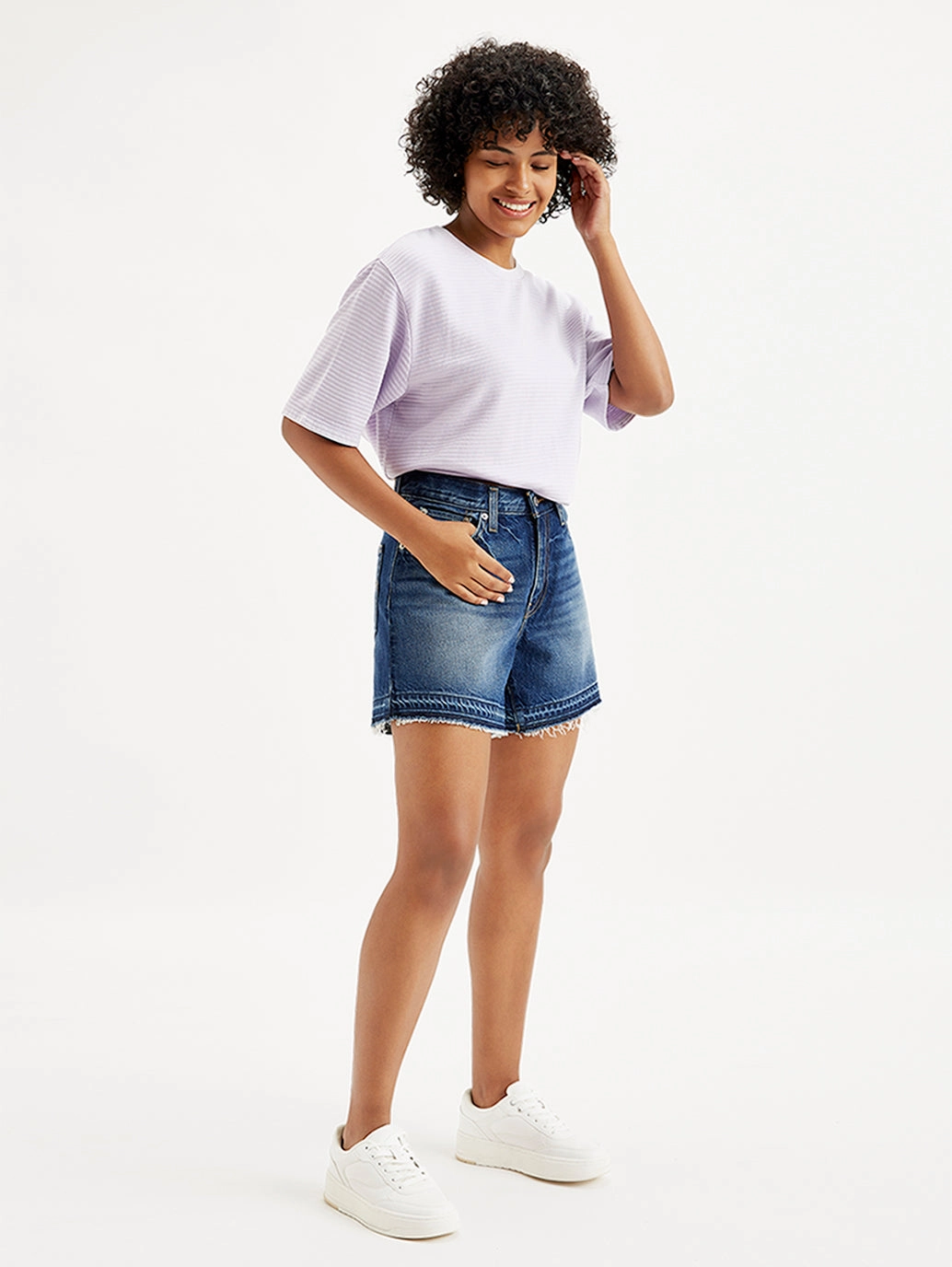 Urban Style Recycled Polyester Women's Mid Rise Navy?Relaxed Fit Denim Shorts