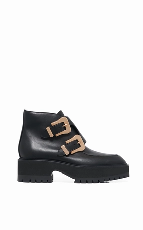 Apollo Platform Ankle Boot in Black Leather lace up closure