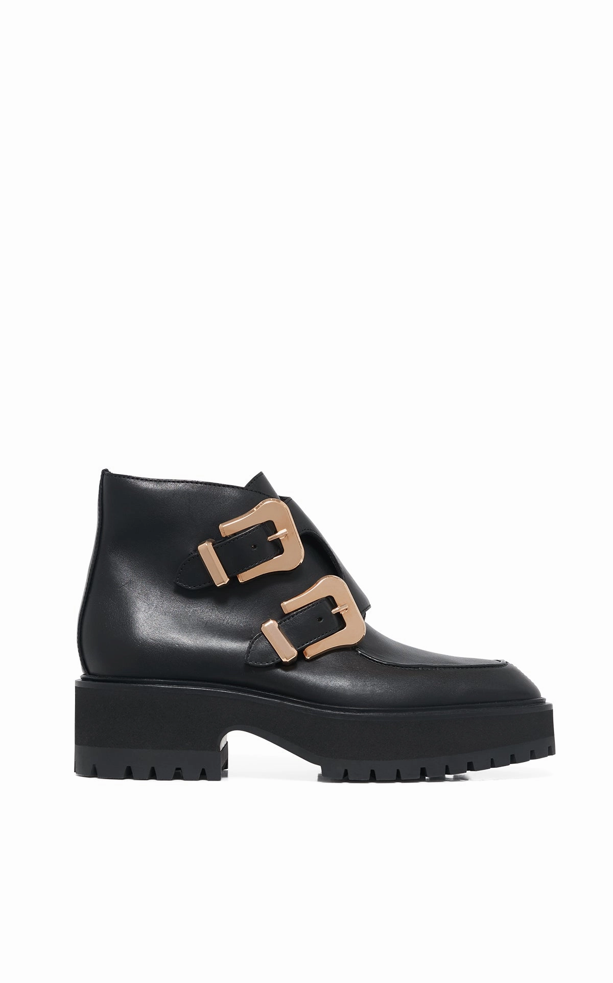 Apollo Platform Ankle Boot in Black Leather lace up closure