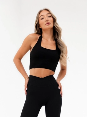 Ultimate Halter Neck Bra - Black Red workout gear Orange sports apparel