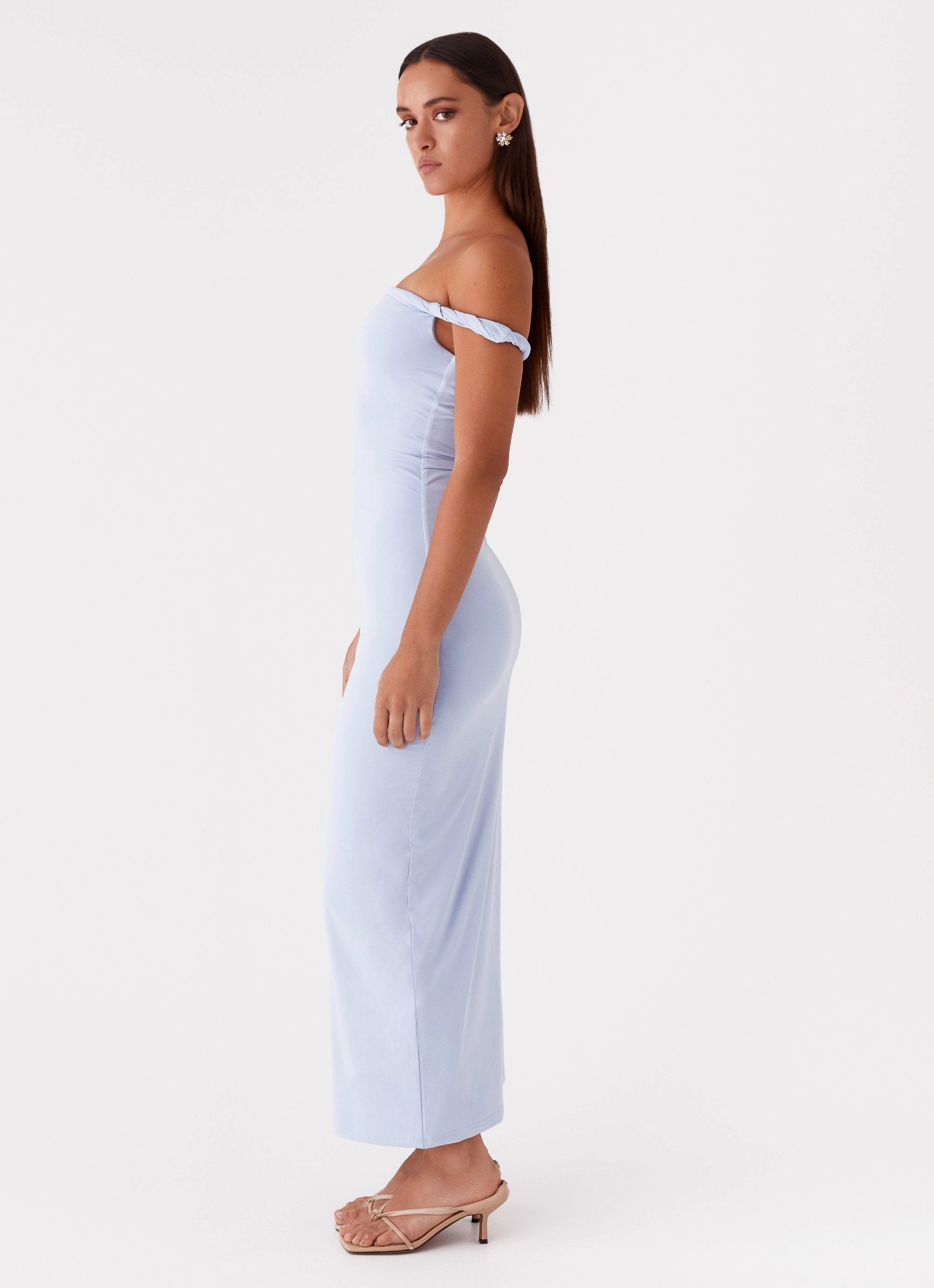 Vibrant Hue Arabella Twist Shoulder Maxi Dress - Blue
