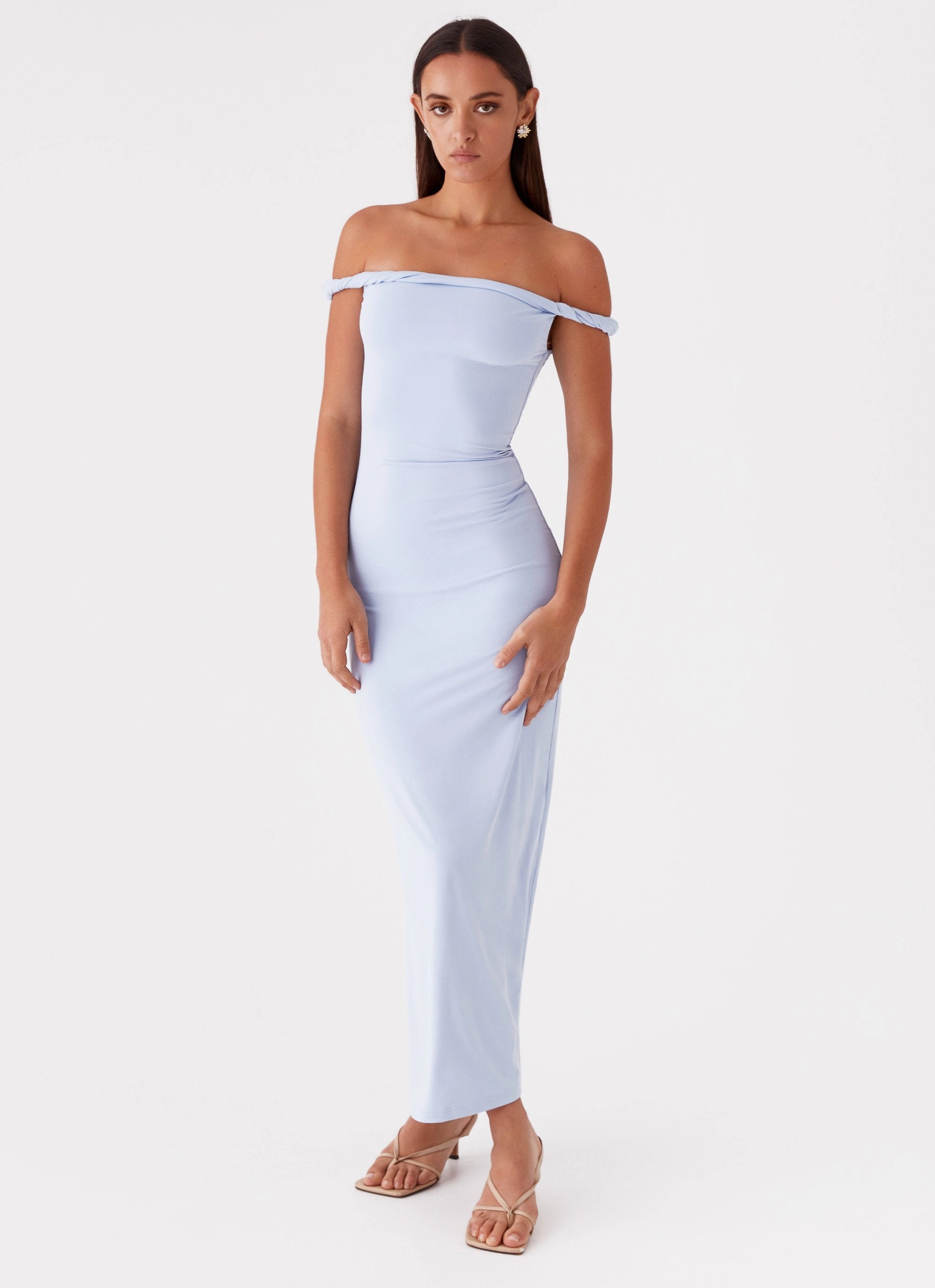 Arabella Twist Shoulder Maxi Dress - Blue Sleeveless