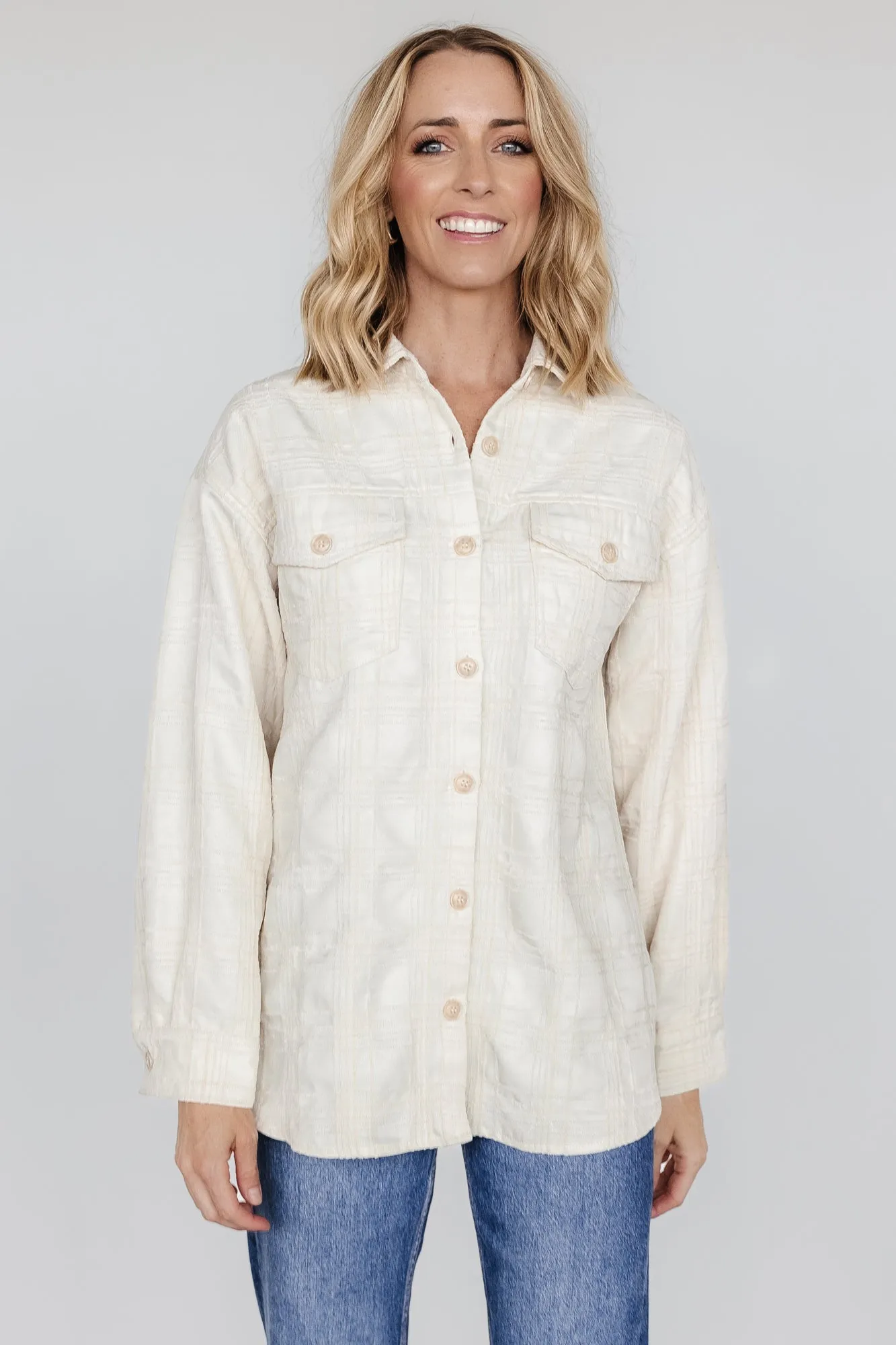 Zipper Closure System Joanna Plaid Shacket | Cream   Natural